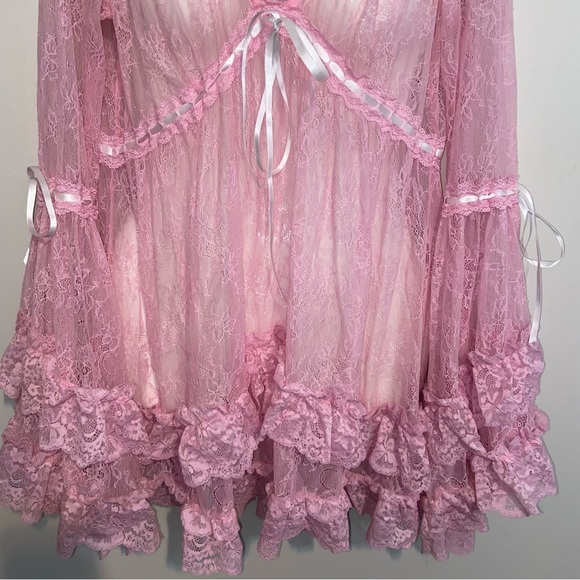 Dolls Kill Sugar Thrillz Dress Size Medium Real Divinity Pink Lace Babydoll - Picture 4 of 14